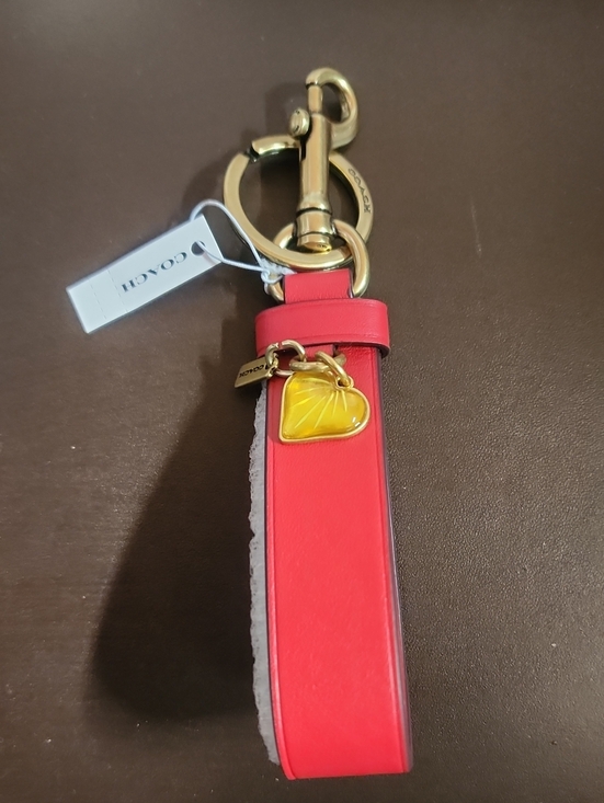 Coach Accessories - Coach Candy Red Leather Strap Keychain with Yellow Heart Charm & Dog Clip Nwt